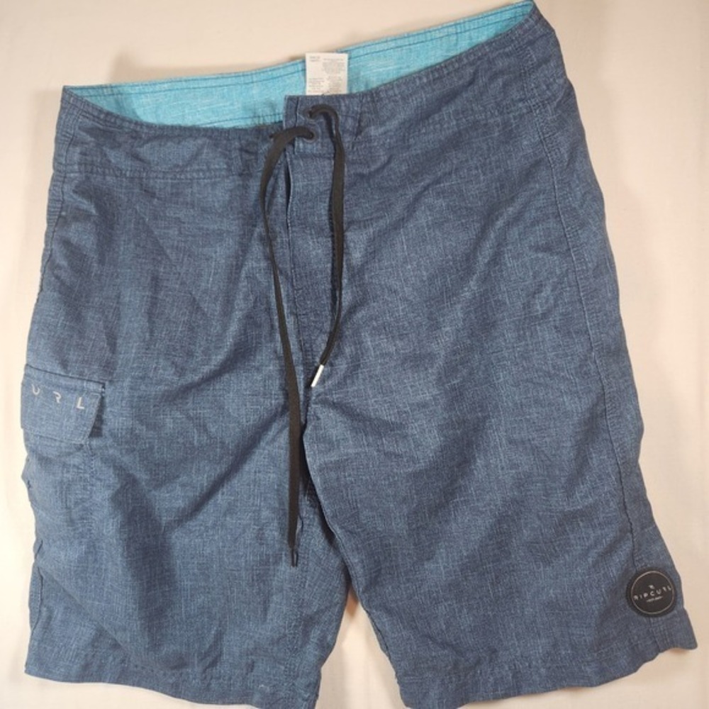 Rip Curl Mens Blue Heathered Board Shorts Cargo Pocket Swim Trunks Size 34